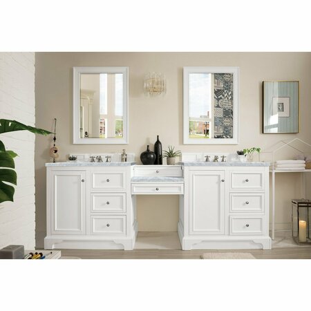 JAMES MARTIN VANITIES De Soto 94in Double Vanity Set, Bright White w/ 3 CM Carrara Marble Top 825-V94-BW-DU-CAR